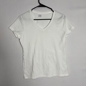 Hane's‎ V-Neck T-Shirt Women's Small White Short Sleeve